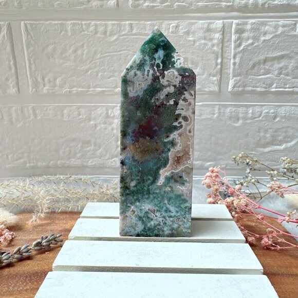 Beautiful Moss Agate Tower Obelisk - Picture 7 of 8